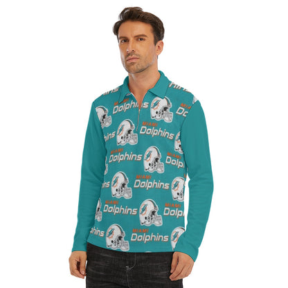 Miami Football Game Day All-Over Print Men's Lapel T-shirt With Neckline Zipper Closure