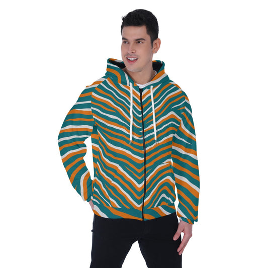 Miami Football Game Day All-Over Print Men's Heavy Fleece Raglan Zip Up Hoodie With Pocket