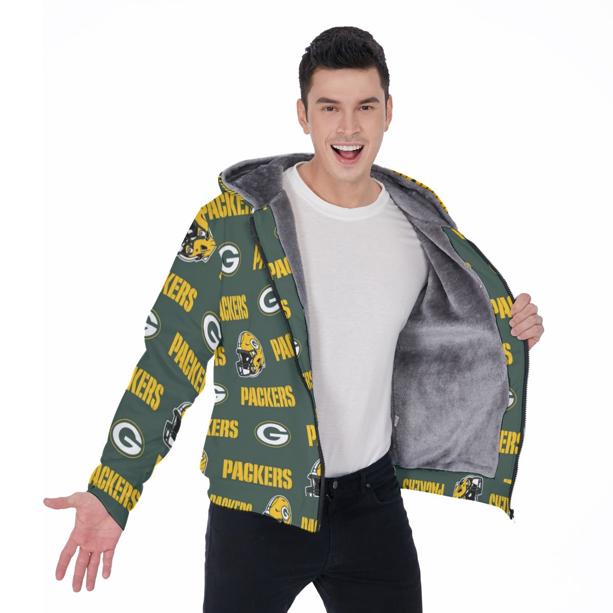 Green Bay Football Game Day All-Over Print Men's Sherpa Fleece Zip Up Hoodie