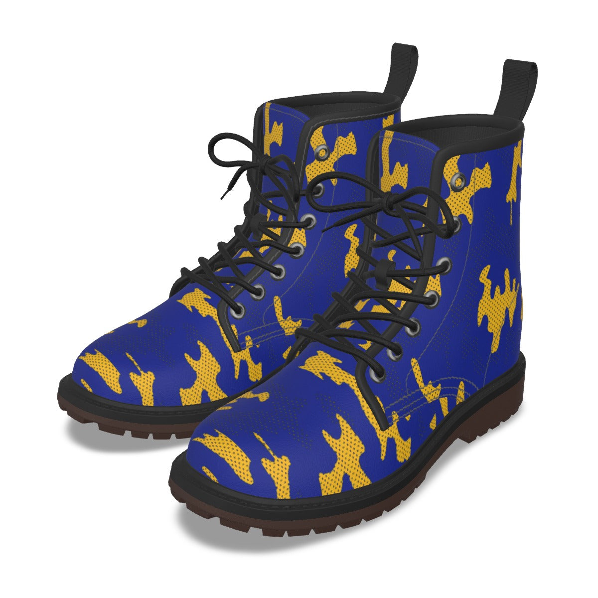 Urban Legend Pittsburgh Blue and Gold Camo Martin Short Boots – Panthers-Inspired Streetwear for Gam