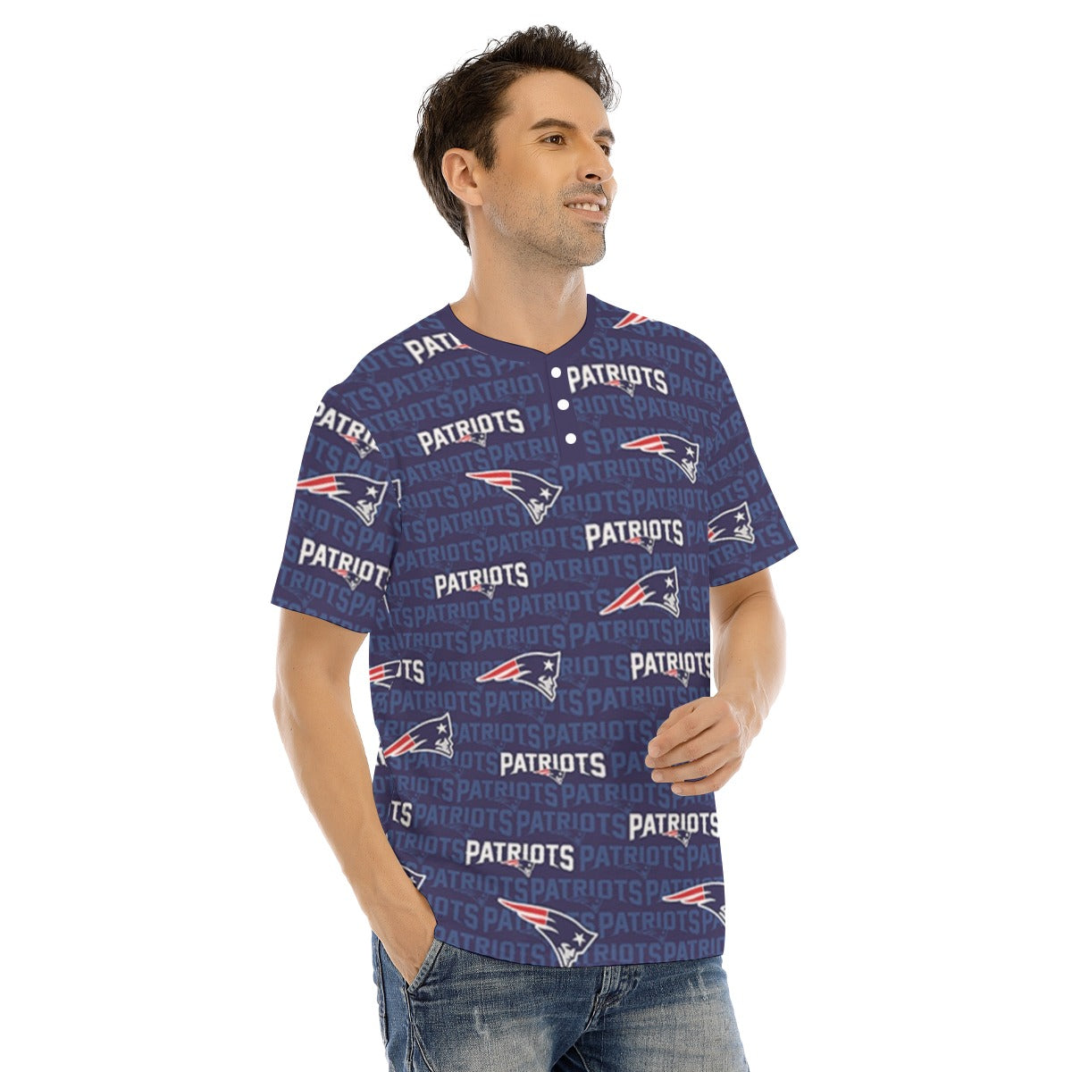 New England Football Game Day All-Over Print Men's Short Sleeve T-shirt With Button Closure