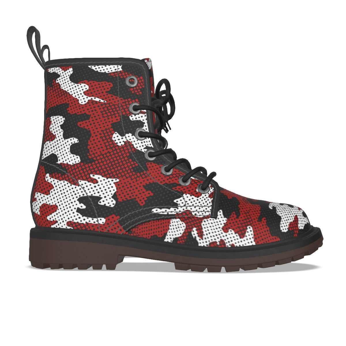 Urban Legend New Mexico Red, Silver, and Black Camo Martin Short Boots – Lobos-Inspired Streetwear f