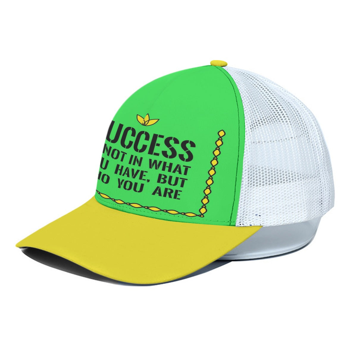 Success Quote Green and Yellow Trucker Hat – Inspirational Motivational Cap