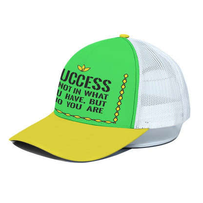 Success Quote Green and Yellow Trucker Hat – Inspirational Motivational Cap