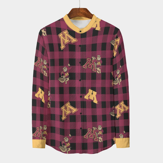 Minnesota - Golden Gophers Stand Collar Shirt With Long Sleeve|110GSM Imitation Flax