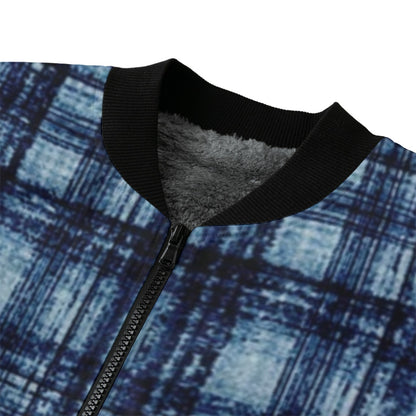 Maclellan Ancient – gray and  blue tartan Fleece Bomber Jacket