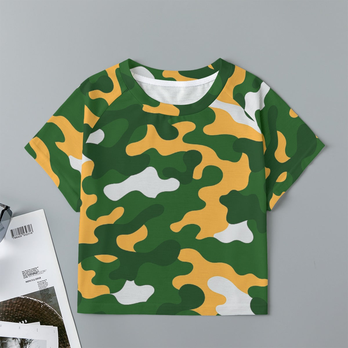 Green Bay Football Game Day Eco-friendly  All-Over Print Women's cropped Raglan T-shirt With Short Sleeve