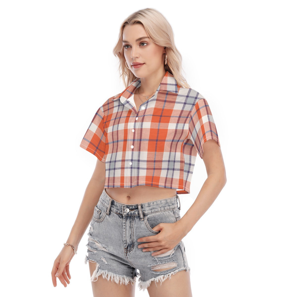 Clemson Tartan Plaid Women's Cropped Shirt