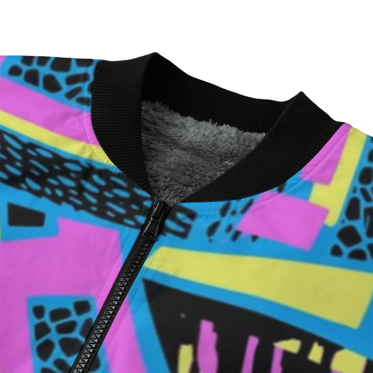 Urban Legend 90s Street Icons – Geometric Curved Lines Graffiti Seamless Fleece Bomber Jacket