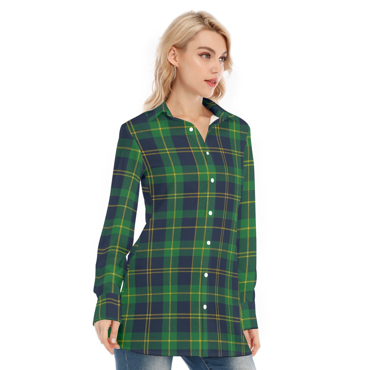 Notre Dame Tartan Plaid Fighting Irish Women's Long Shirt |115GSM Cotton poplin