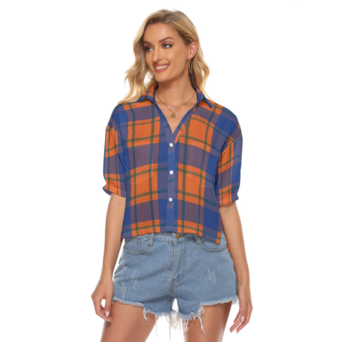 Urban Legend Florida Gators Tartan Plaid Women's V-Neck Shirt – Orange and Blue College Streetwear w