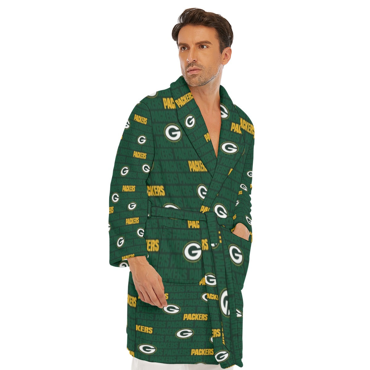 Green Bay Football Game Day All-Over Print Men's Borg Fleece Robe