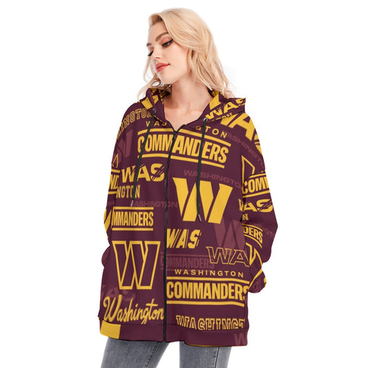 Washington Commanders Women's Long Hoodie With Zipper Closure