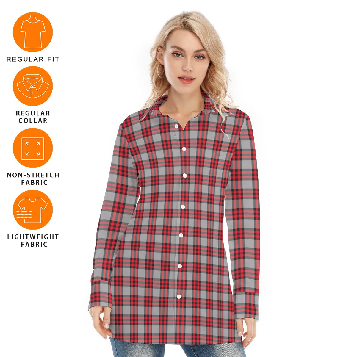 Ohio State Tartan Plaid Buckeyes Women's Long Shirt