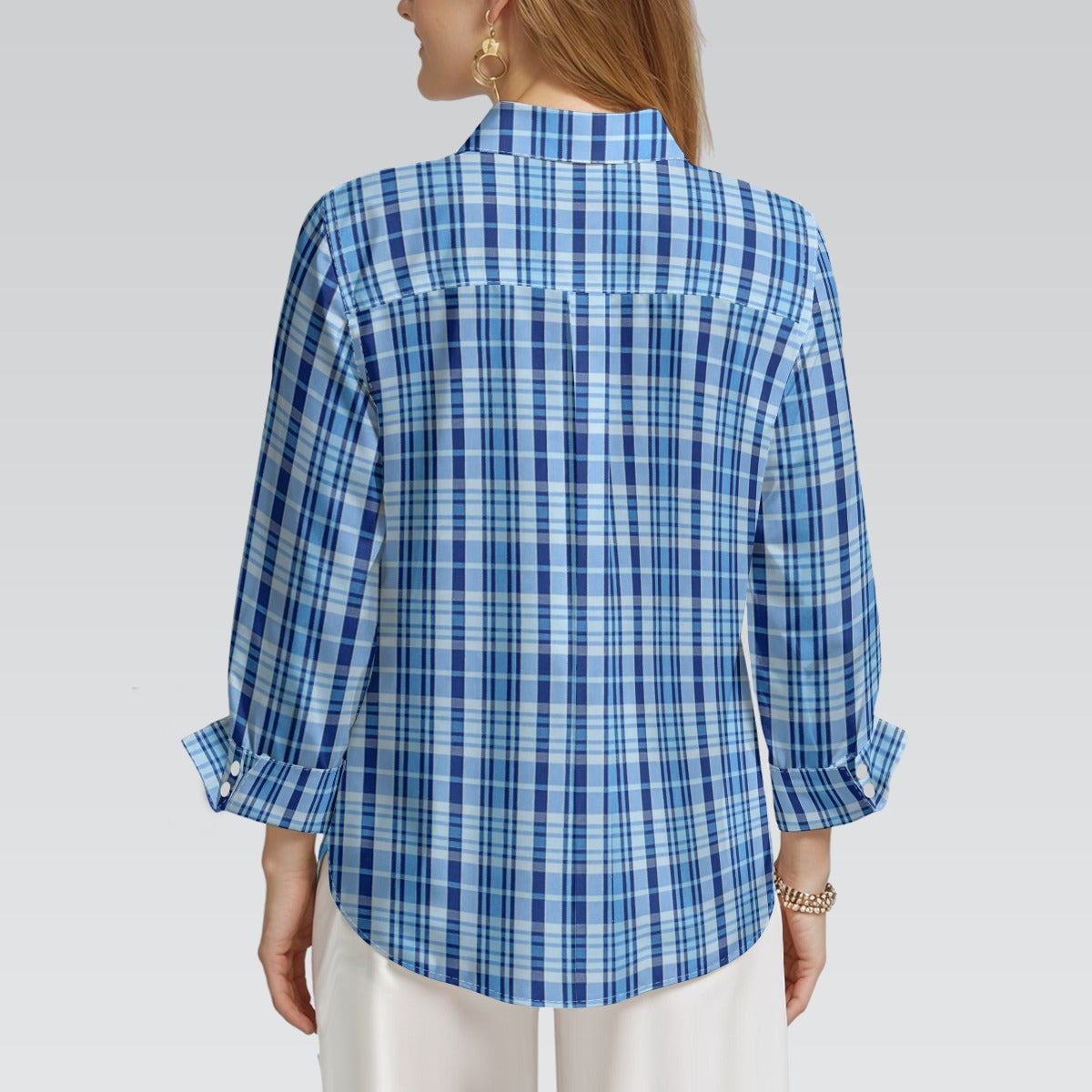 North Carolina Tartan Plaid Tar Heels Blue Women's 3/4 Sleeve Shirt