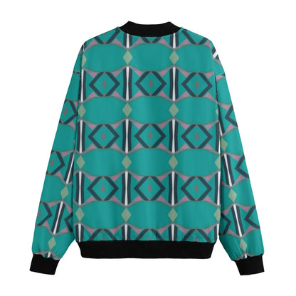 BoomBox Vibes Green Geometric Shapes Fleece Bomber Jacket – Futuristic Urban Streetwear