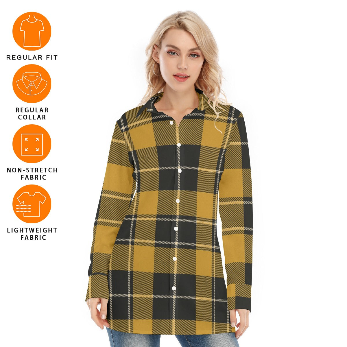 Georgia Yellow Jackets Tartan Plaid  Women's Long Shirt