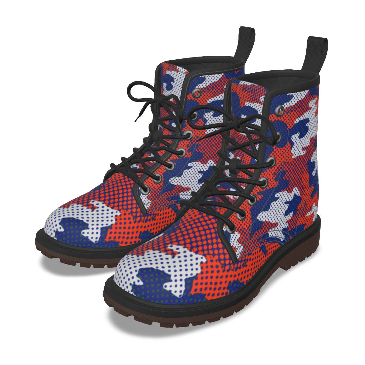 Urban Legend Florida Orange and Blue Camo Martin Short Boots – Gators-Inspired Streetwear for Game D