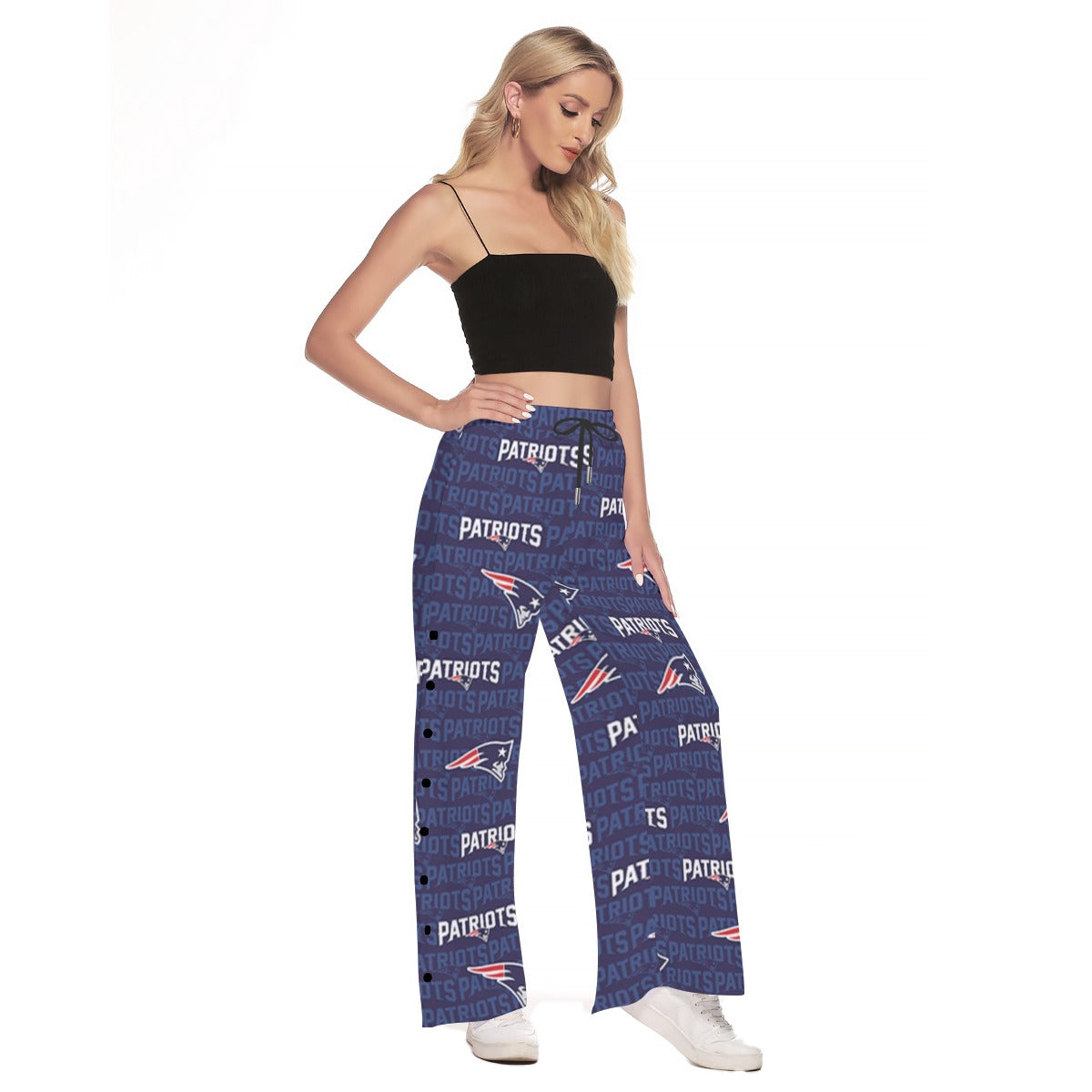 New England Football Game Day All-Over Print Women's Side Slit Snap Button Trousers