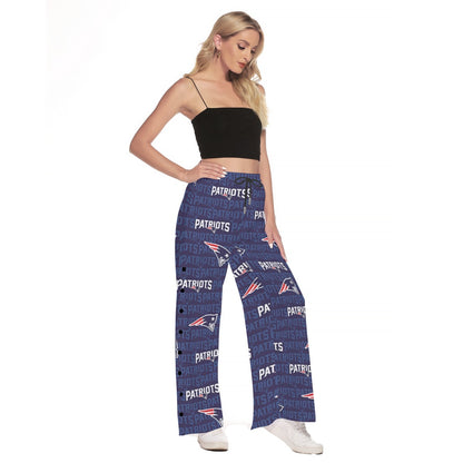 New England Football Game Day All-Over Print Women's Side Slit Snap Button Trousers