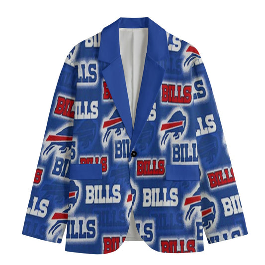 Blue blazer with Buffalo Bills logo and text on a white background