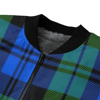 Black Watch dark blue green Scottish tartan Fleece Bomber Jacket
