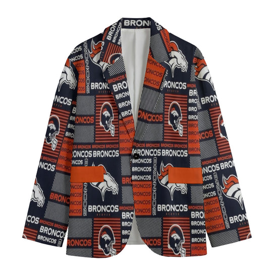 Cardigan with Denver Broncos logo and text on a white background
