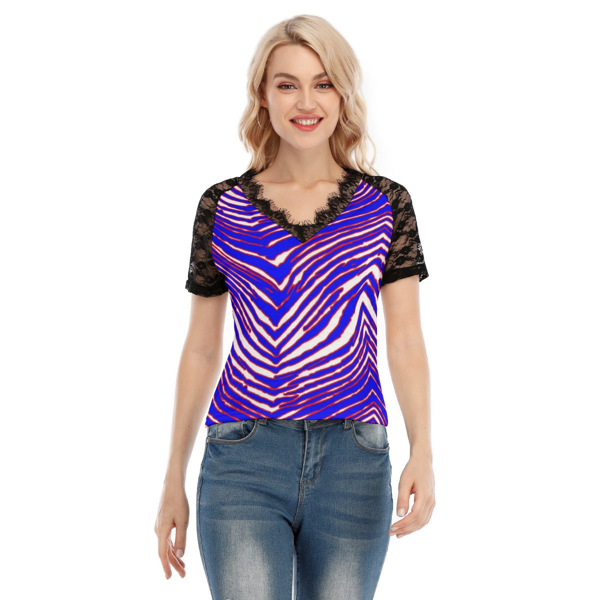 Buffalo Bills Zubaz Women's V-neck T-shirt With Lace
