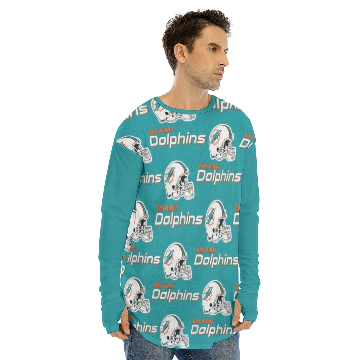 Miami Football Game Day All-Over Print Men's Fingerless Long Sleeve T-shirt