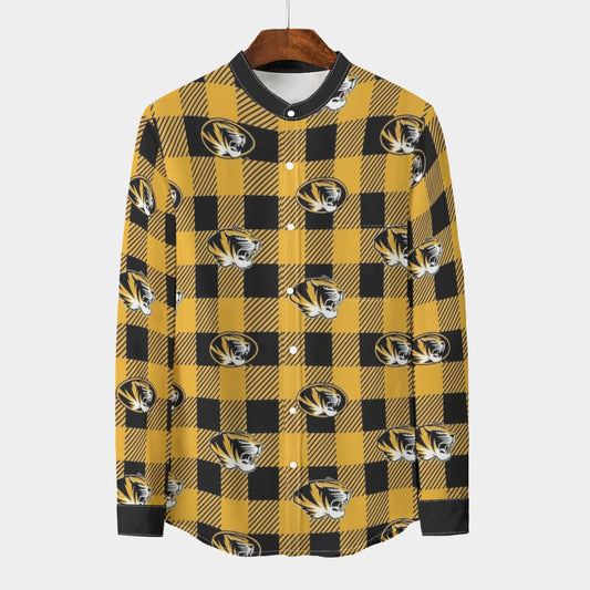 Missouri - Tigers Stand Collar Shirt With Long Sleeve|110GSM Imitation Flax