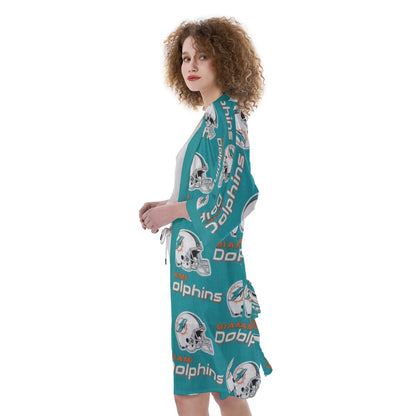 Miami Football Game Day All-Over Print Women's Satin Kimono Robe