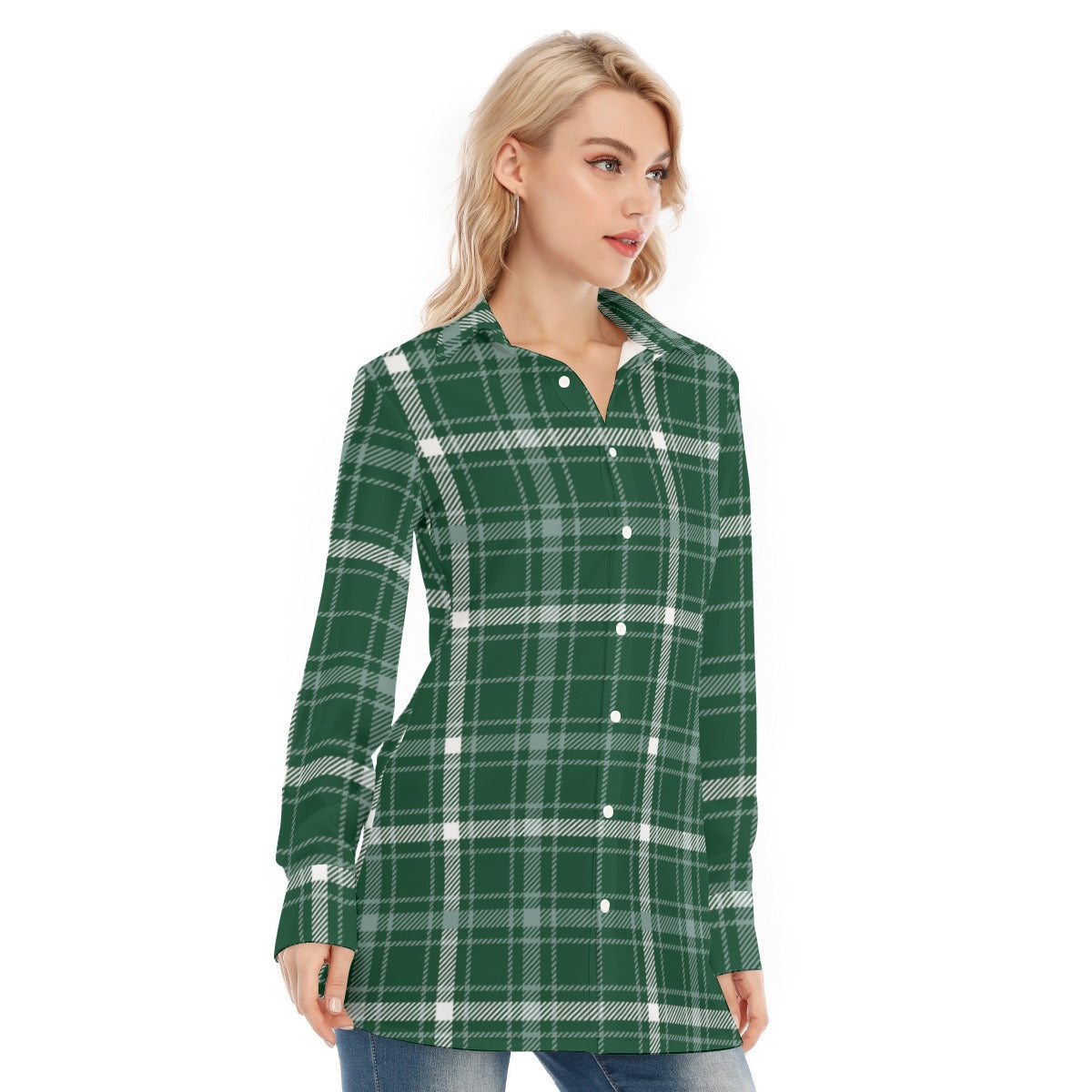 Michigan State Tartan Plaid Spartans Women's Long Shirt |115GSM Cotton poplin