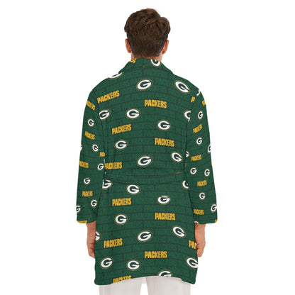 Green Bay Football Game Day All-Over Print Men's Borg Fleece Robe
