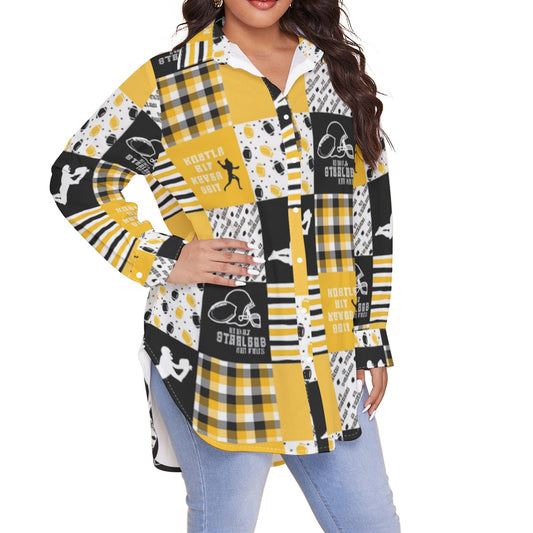 All-Over Print Women's Shirt With Long Sleeve(Plus Size)