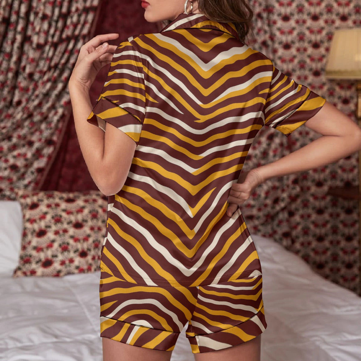 Washington Commanders Women's Imitation Silk Pajama Set With Short Sleeve