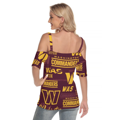 Washington Commanders Women's Cold Shoulder T-shirt With Criss Cross Strips