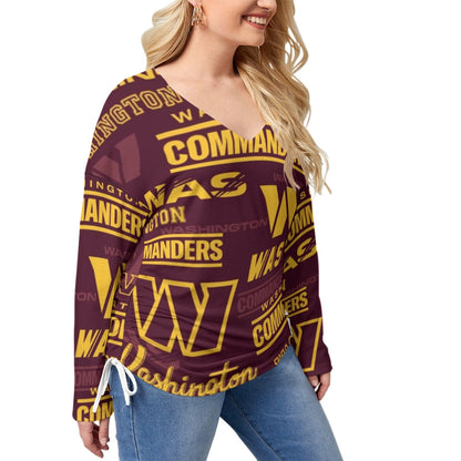 Washington Commanders Women’s V-neck T-shirt With Side Drawstring(Plus Size)