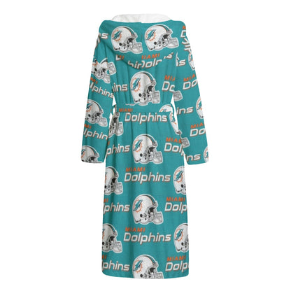 Miami Football Game Day All-Over Print Unisex Flannel Hooded bathrobe
