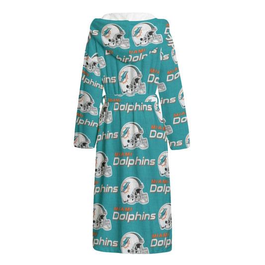 Miami Football Game Day All-Over Print Unisex Flannel Hooded bathrobe