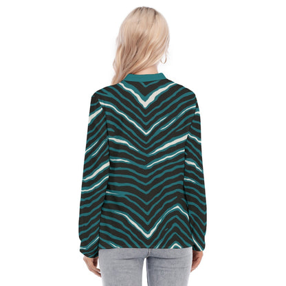 Philadelphia Football Game Day All-Over Print Women's Long Sleeve Blouse With Button Closure