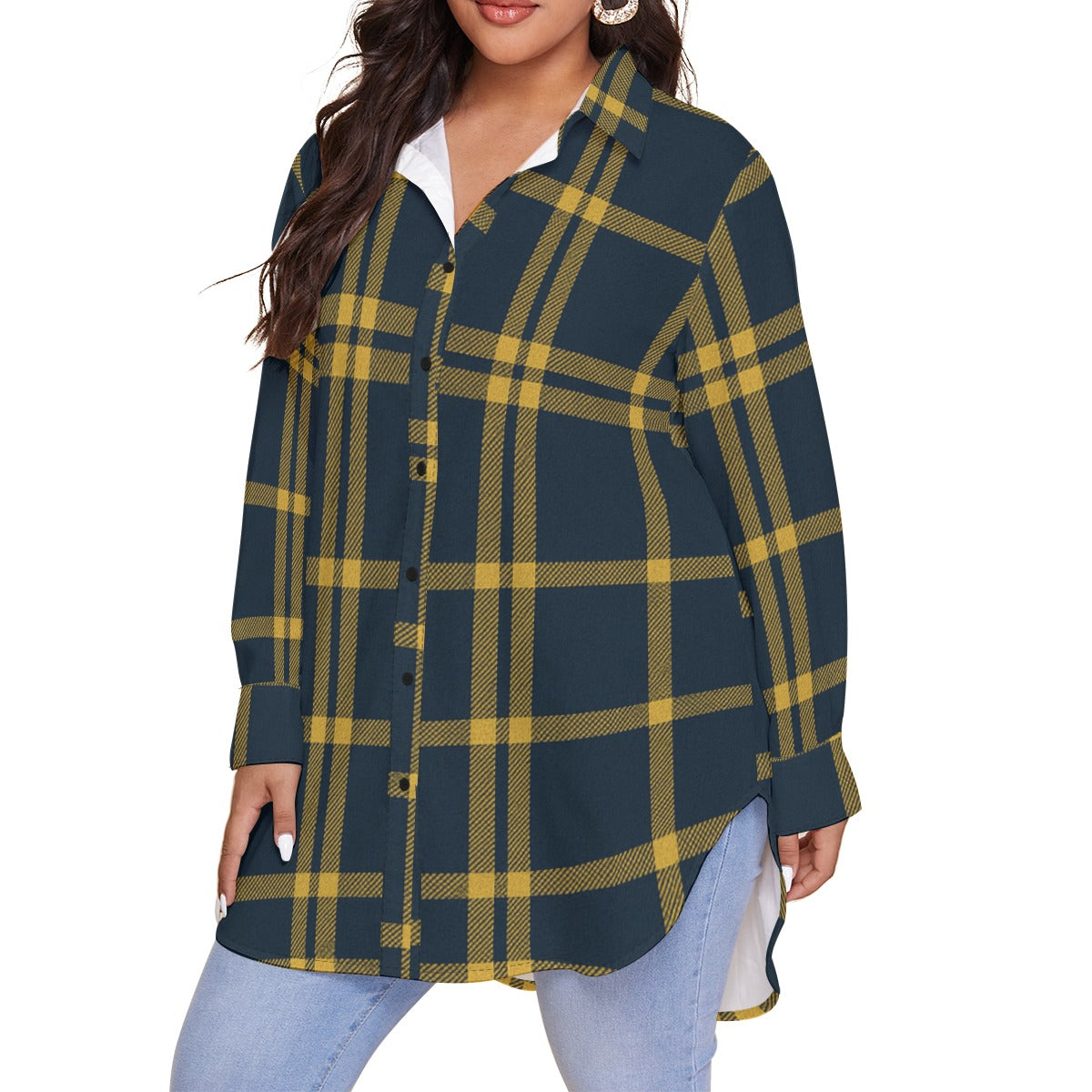 California UC Berkeley Golden Bears Tartan Plaid  Women's Shirt With Long Sleeve(Plus Size)
