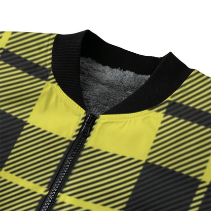 MacLeod yellow black tartan plaid Fleece Bomber Jacket