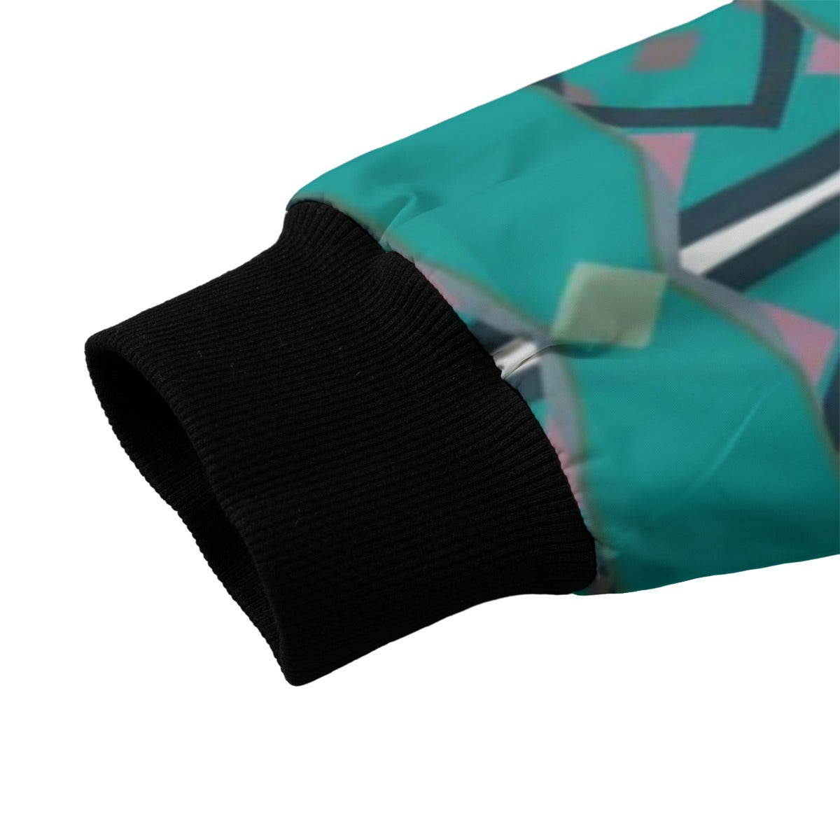 BoomBox Vibes Green Geometric Shapes Fleece Bomber Jacket – Futuristic Urban Streetwear