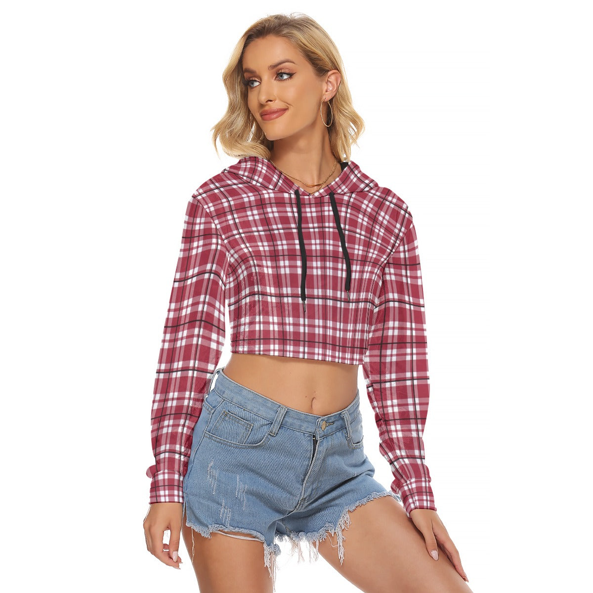 Alabama - Crimson Tide Tartan plaid Women's Crop Top Hoodie|Velvet