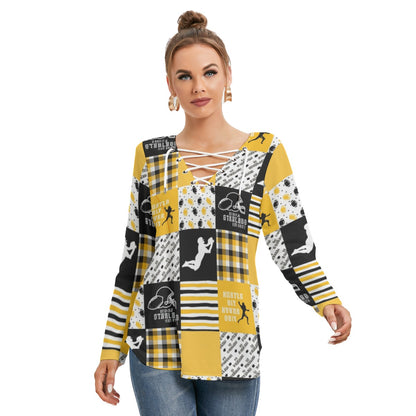 All-Over Print Women's Long Sleeve Neckline Tie Sweatshirt