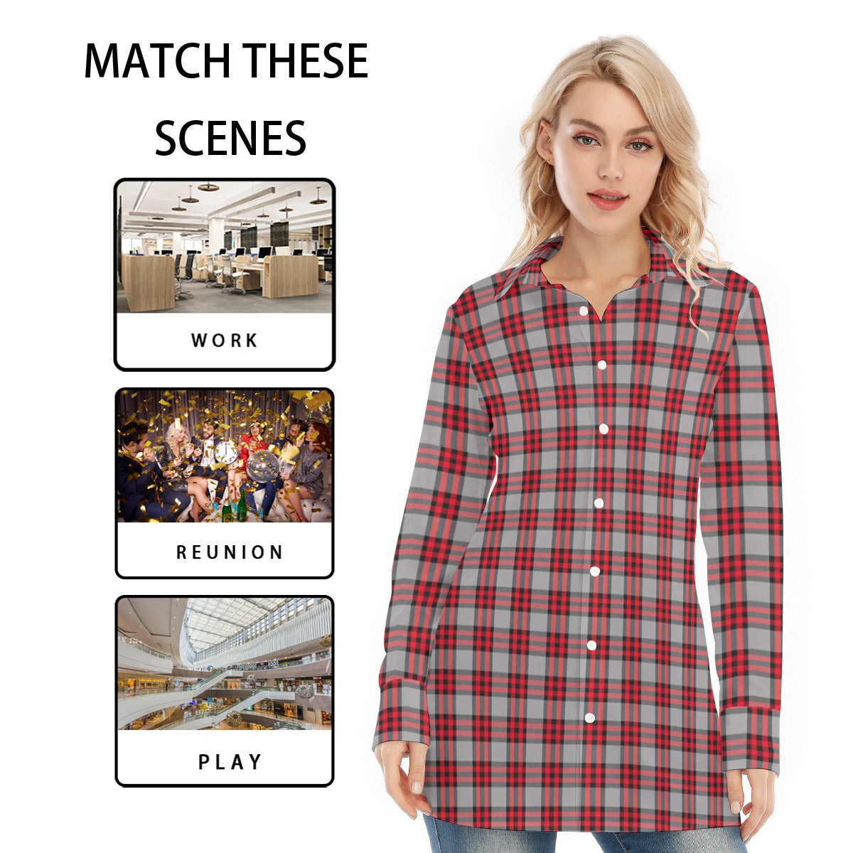 Ohio State Tartan Plaid Buckeyes Women's Long Shirt