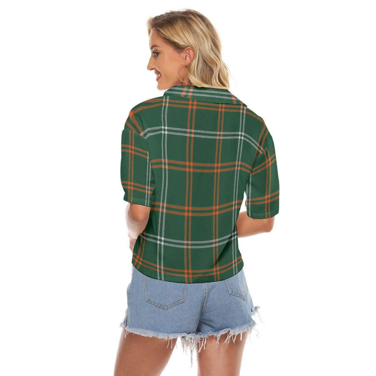 Urban Legend Miami Hurricanes Tartan Plaid Women's V-Neck Shirt – Orange and Green College Streetwea