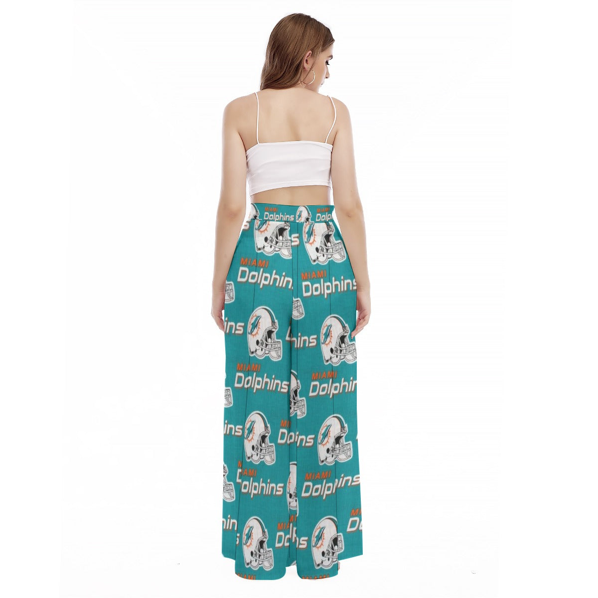 Miami Football Game Day All-Over Print Women's High Waist Wide Leg Trousers