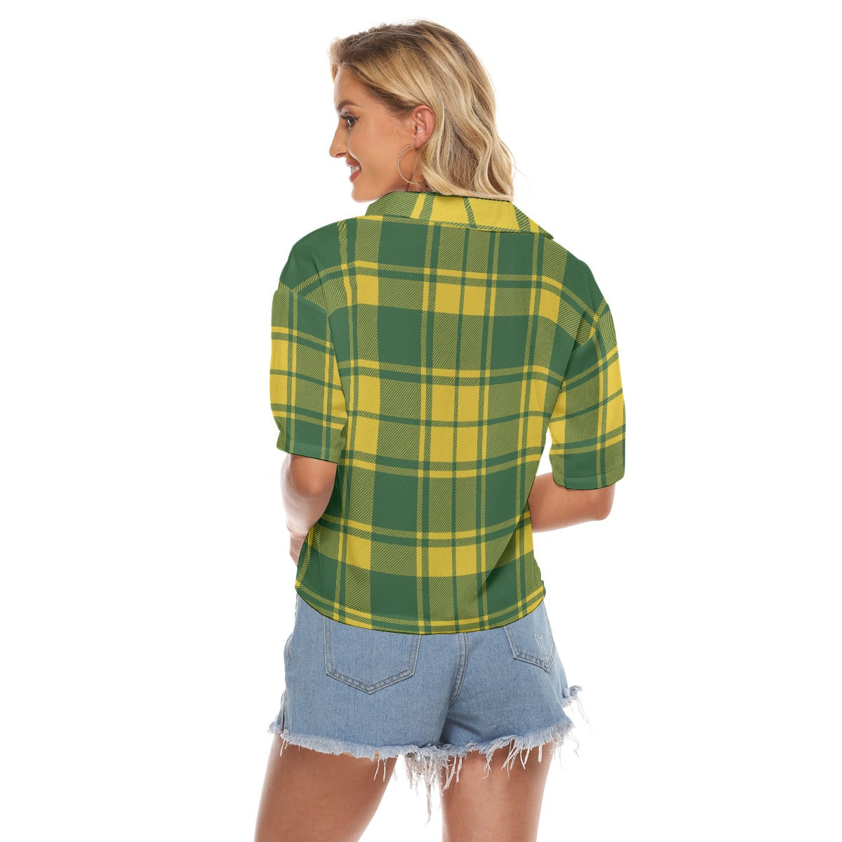 Urban Legend Oregon Ducks Tartan Plaid Women's V-Neck Shirt – Green and Yellow College Streetwear wi