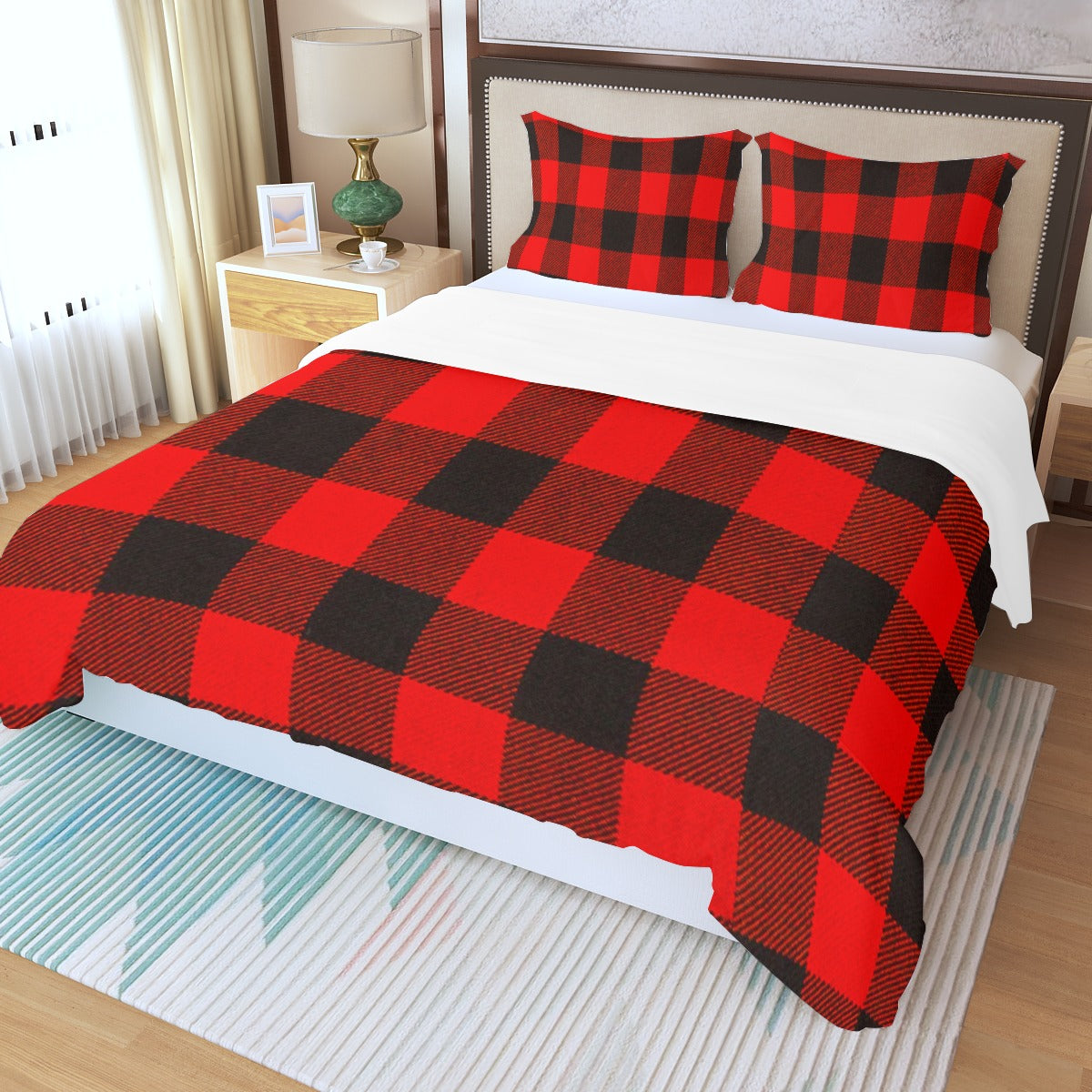 Rob Roy Big Red and Black Tartan Three Piece Duvet Cover Set | Widened Edition